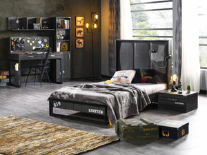 Dark genç odası takımı, siyah tonlar ve endüstriyel tasarımıyla modern erkek genç odası dekorasyonu