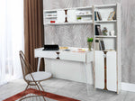 Elegant genç odası çalışma masası, minimal tasarım ve fonksiyonel raf sistemi