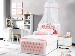 Luna pudra genç odası takımı kapitone karyola ve çalışma masası